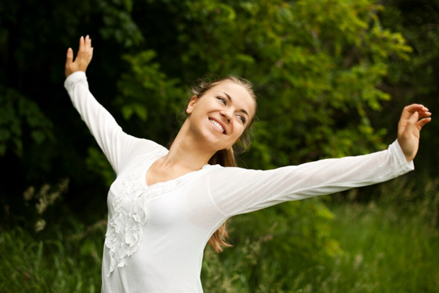 Woman stretching outdoors