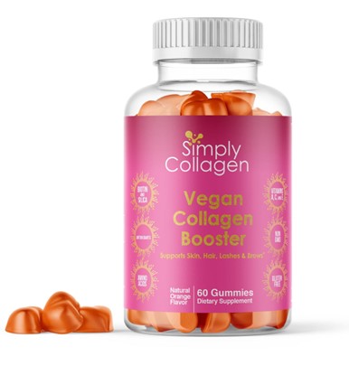 Simply Collagen’s vegan collagen booster gummies in a bottle